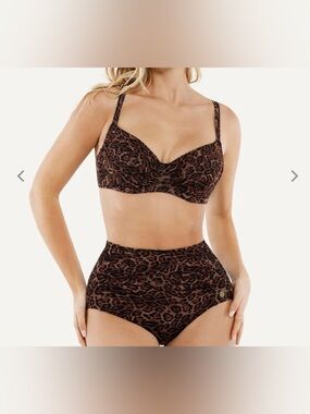 Popilush tummy control Leopard Print High-Waist Bikini Set Brown New NT, MEDIUM